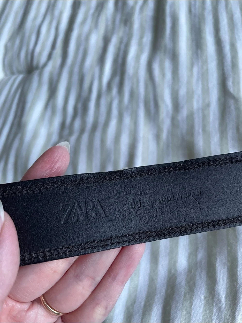 Men’s Zara Leather Dress Belt Size 90 cm / 35 inches Dark Brown Double Stitching